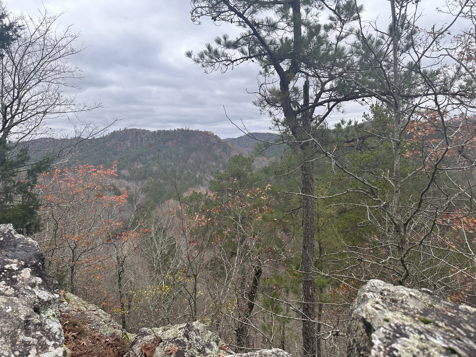 Ridge overlook with a lone boulder in the Ouachita National Forest