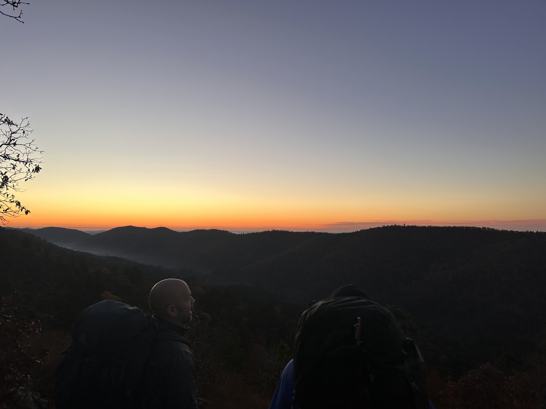 Sunset panorama over layered Ouachita mountain ridges
